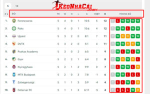 Ý nghĩa chính của BXH giải NB I Hungary